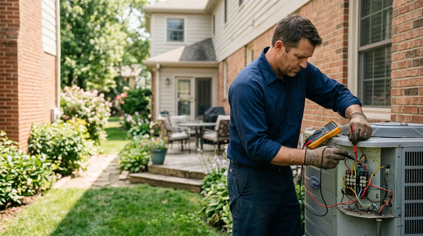 HVAC technician working in a home in California
